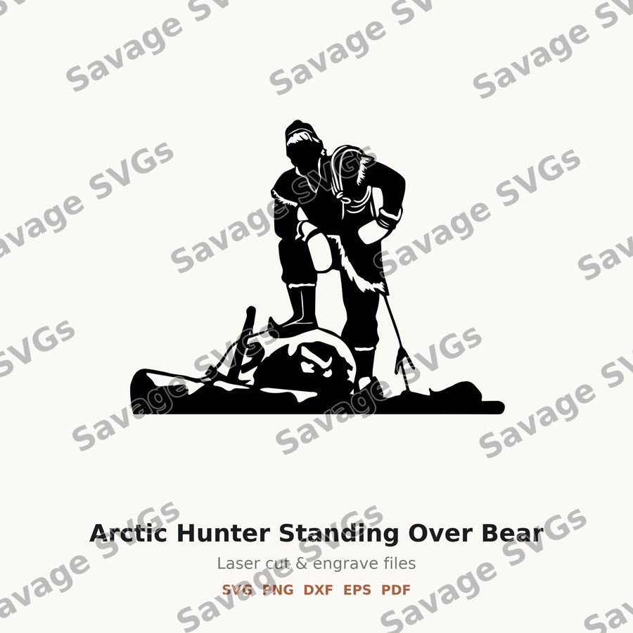Arctic Hunter Standing Over Bear