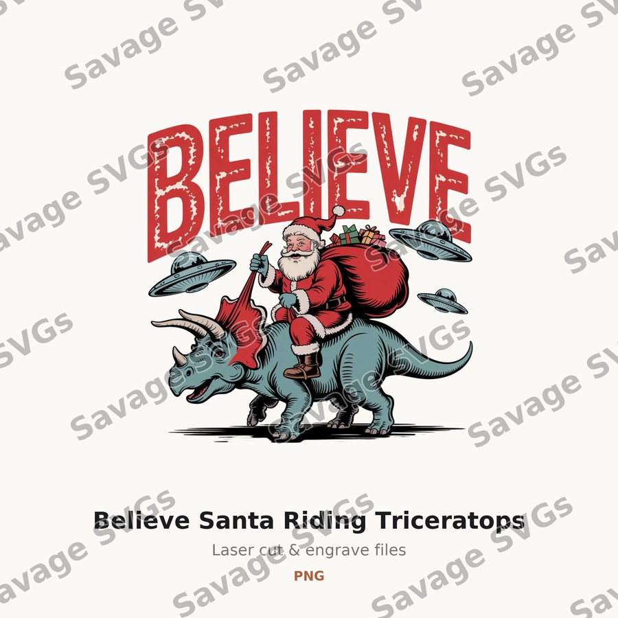 Believe Santa Riding Triceratops