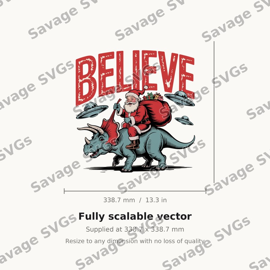 Believe Santa Riding Triceratops