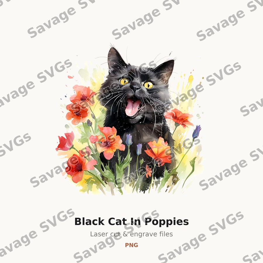 Black Cat In Poppies