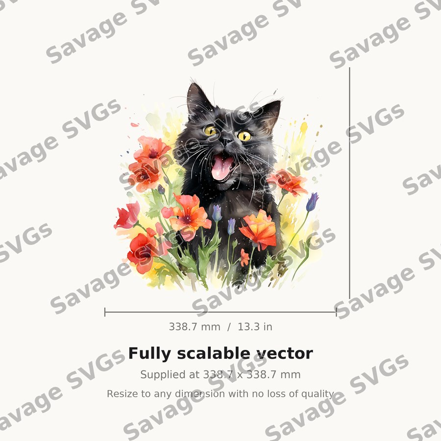 Black Cat In Poppies