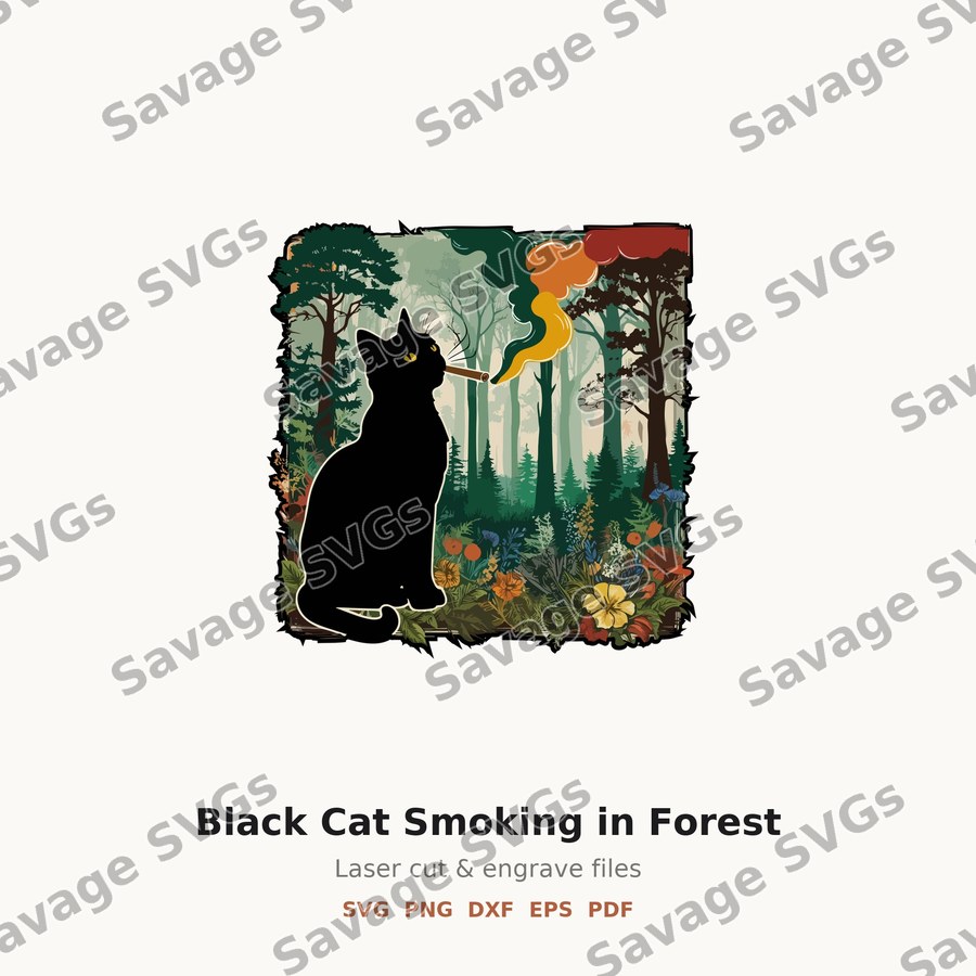 Black Cat Smoking in Forest