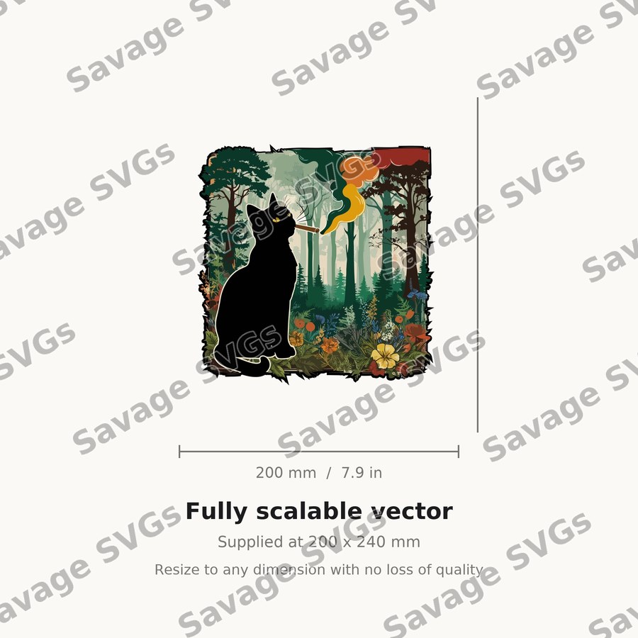Black Cat Smoking in Forest