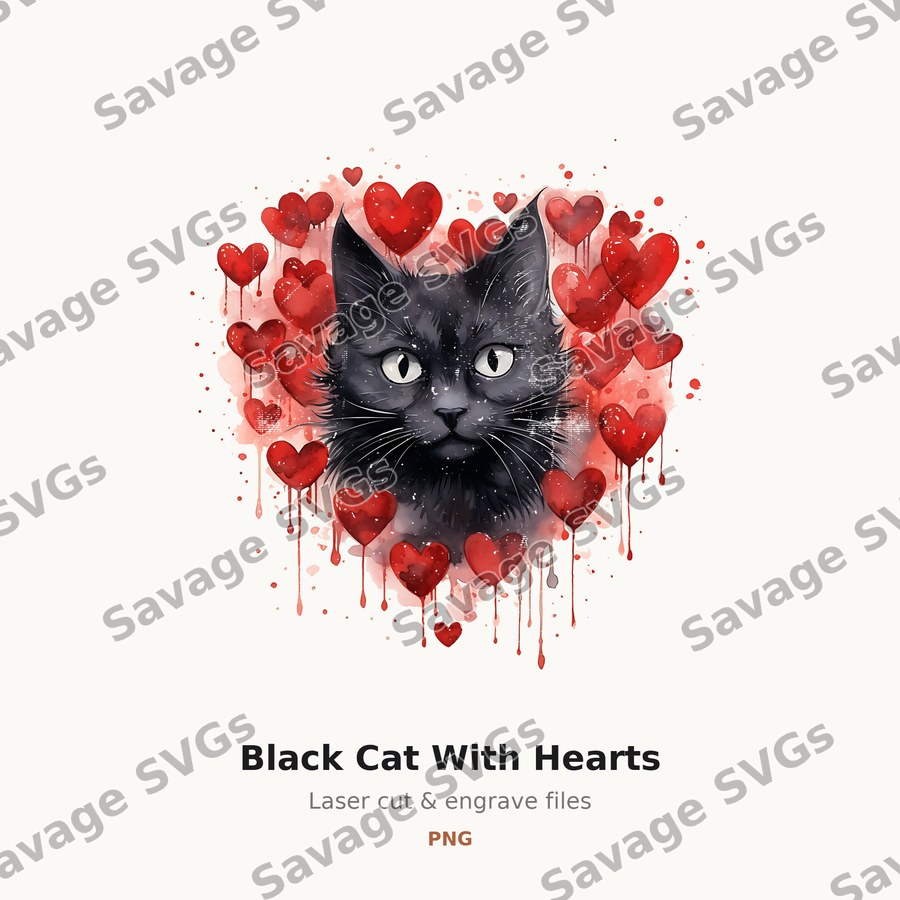 Black Cat With Hearts