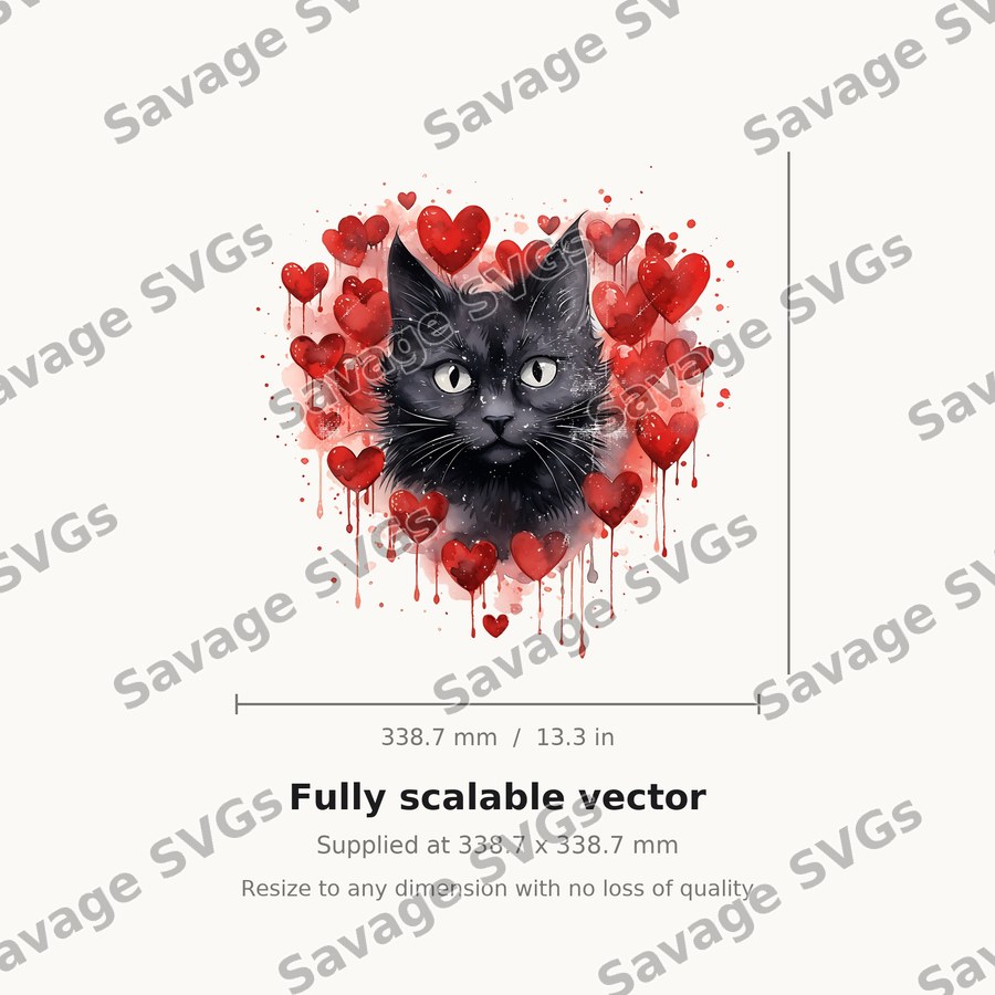 Black Cat With Hearts