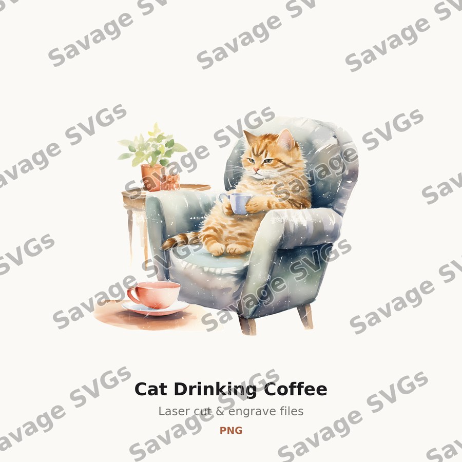 Cat Drinking Coffee
