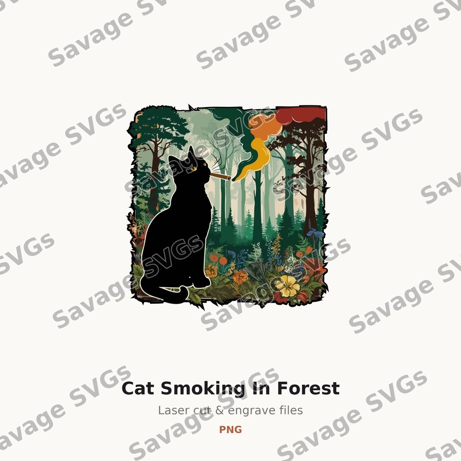 Cat Smoking In Forest