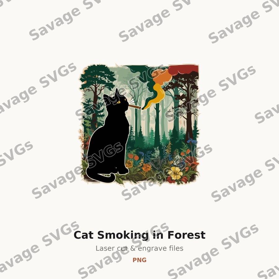 Cat Smoking in Forest
