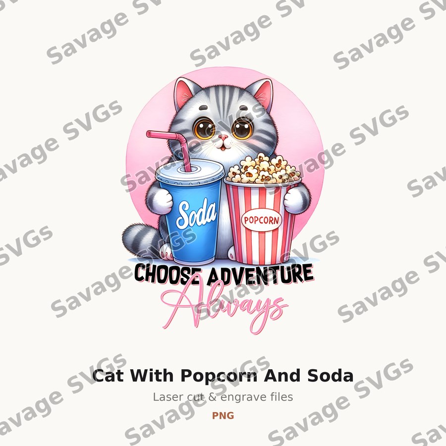 Cat With Popcorn And Soda