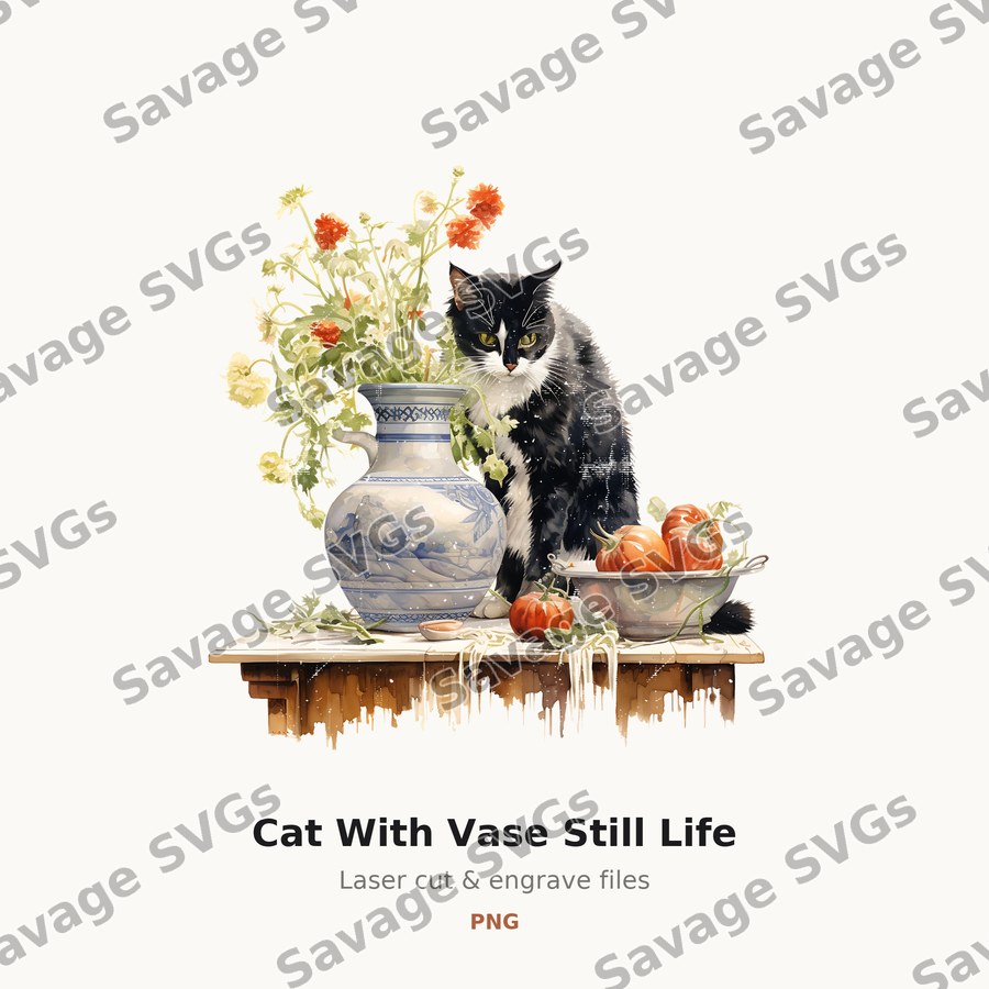 Cat With Vase Still Life
