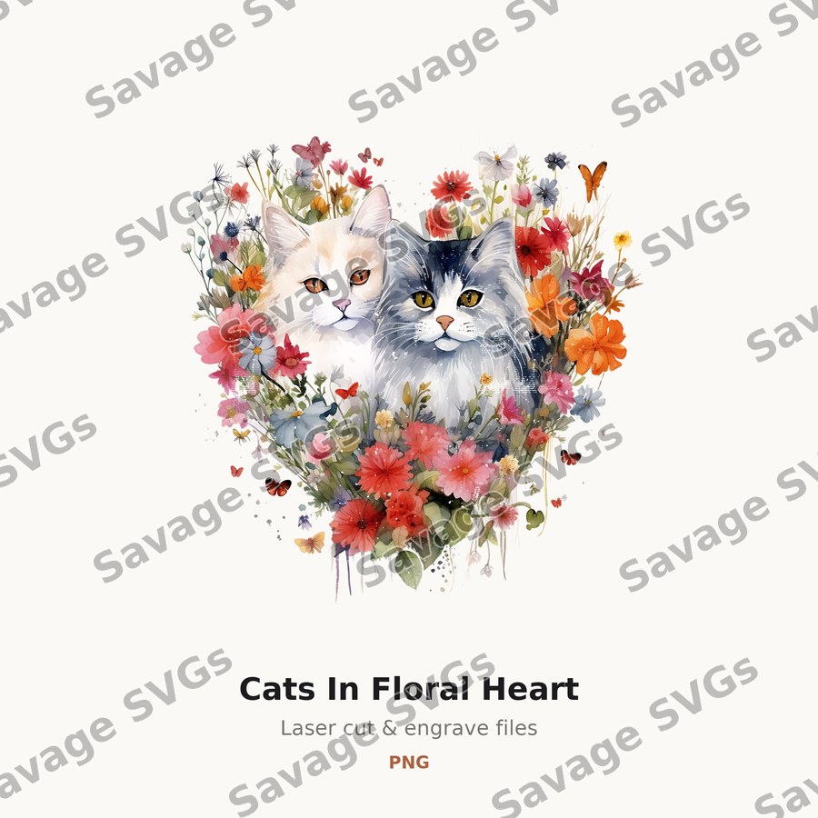 Cats In Floral Heart