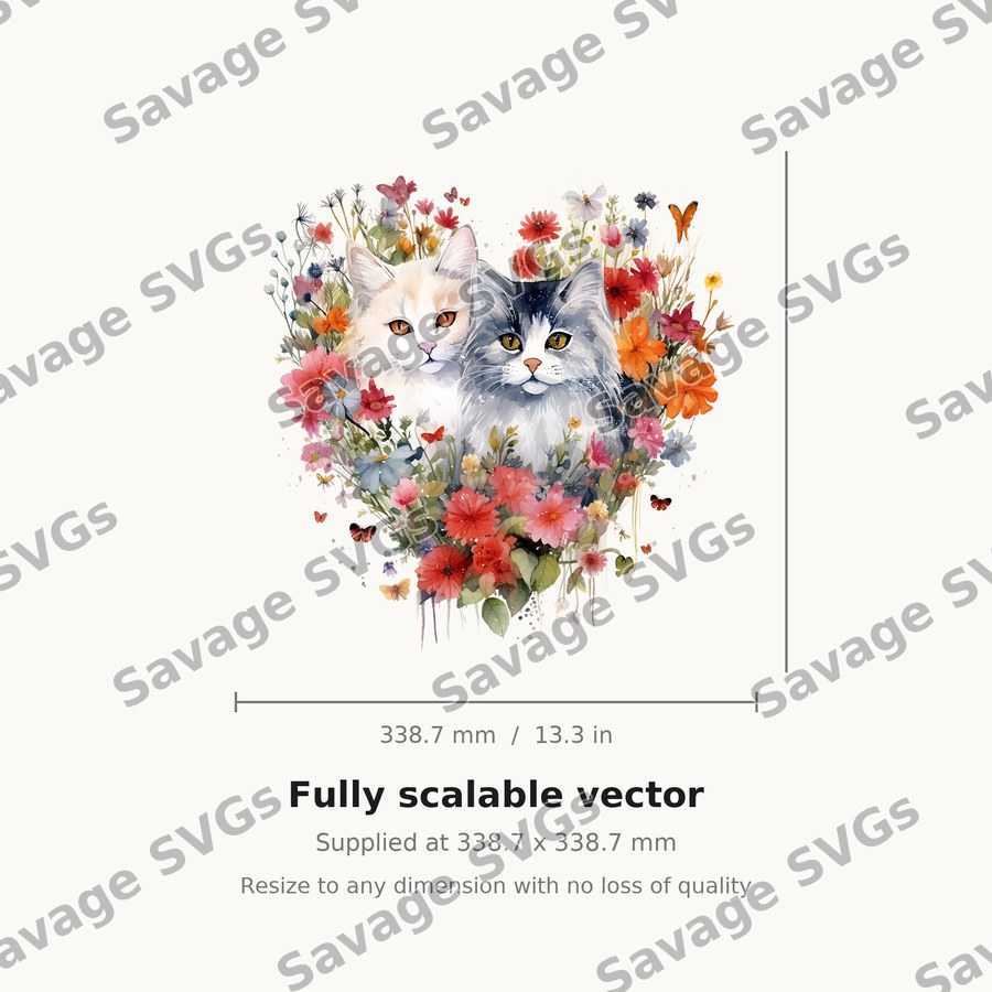Cats In Floral Heart