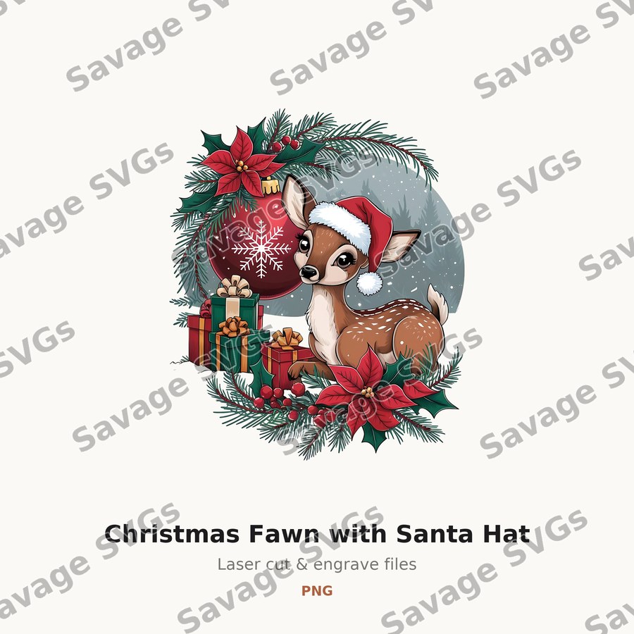 Christmas Fawn with Santa Hat
