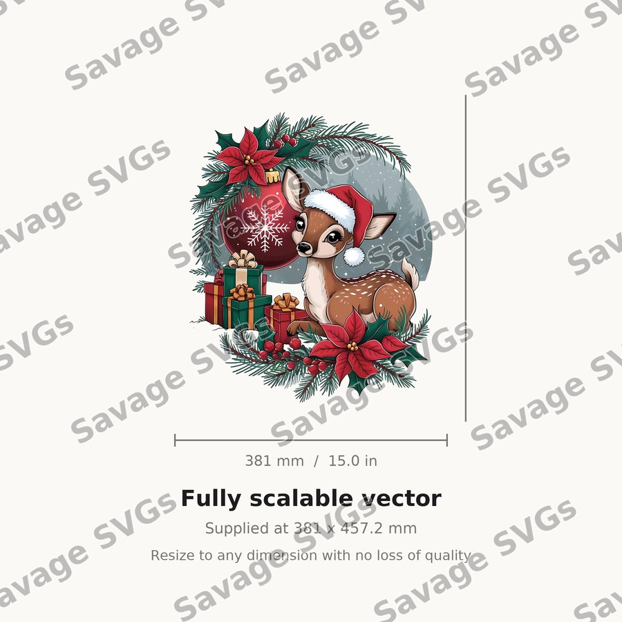 Christmas Fawn with Santa Hat