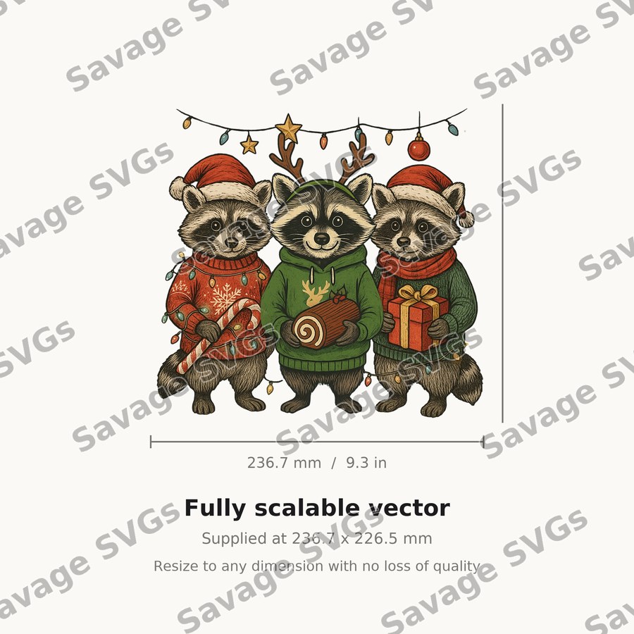 Christmas Raccoon Trio