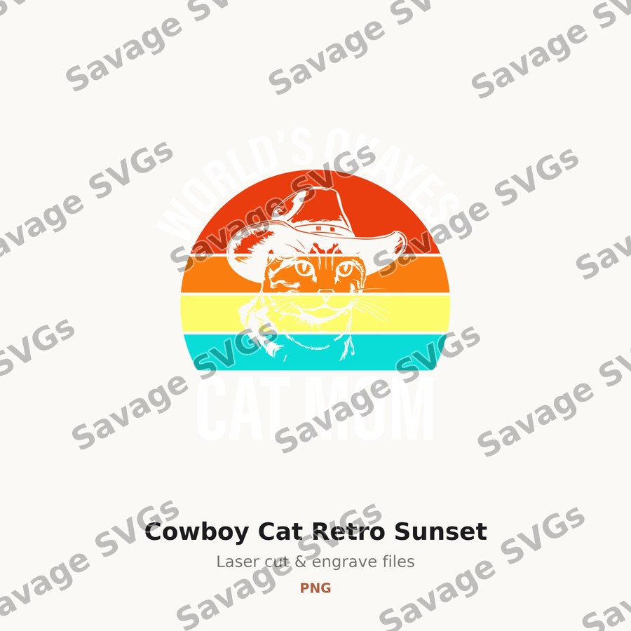 Cowboy Cat Retro Sunset
