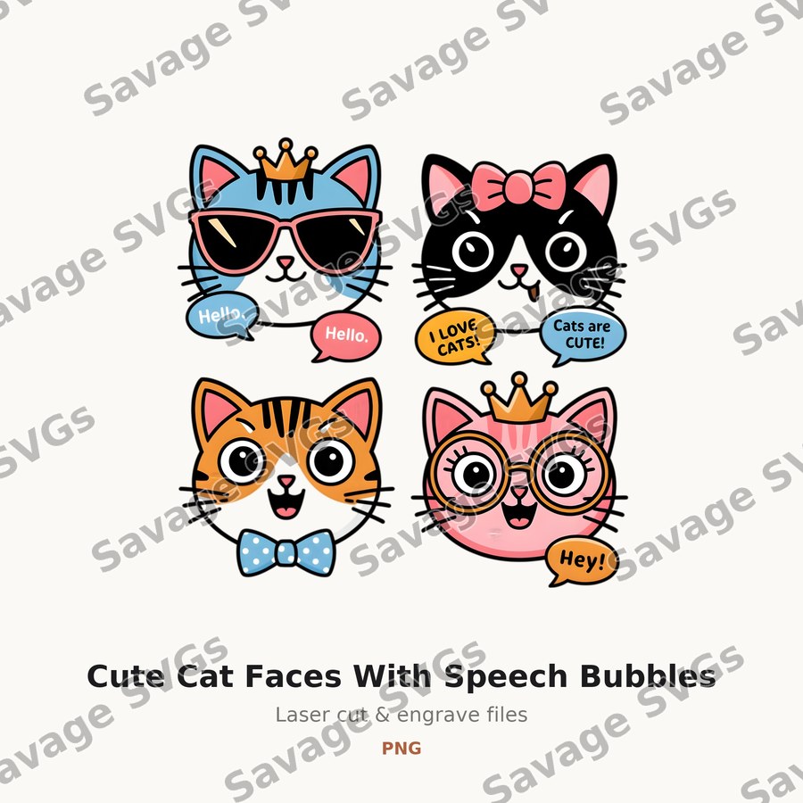 Cute Cat Faces With Speech Bubbles