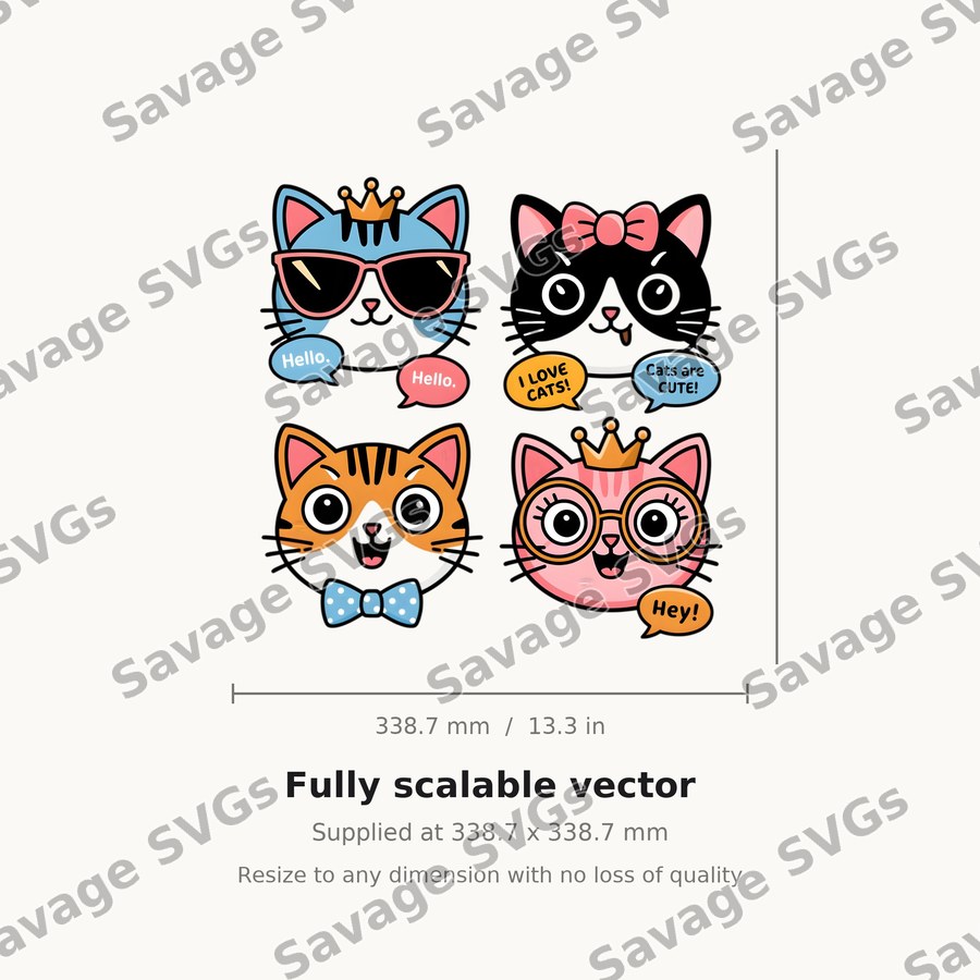 Cute Cat Faces With Speech Bubbles
