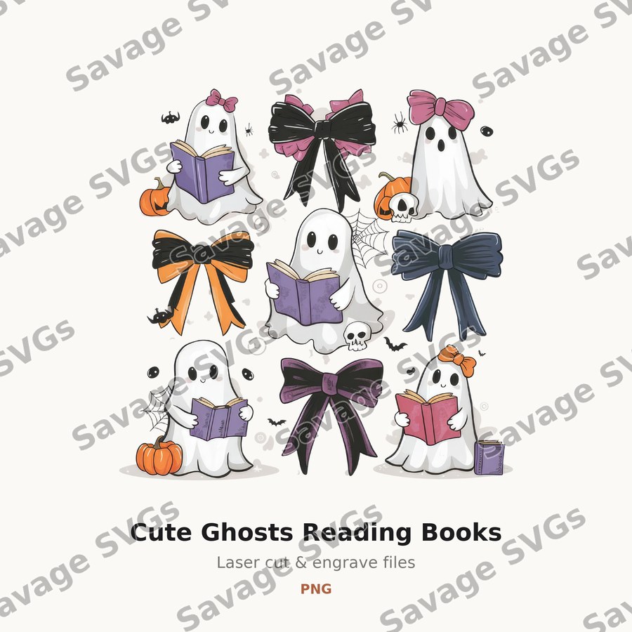 Cute Ghosts Reading Books