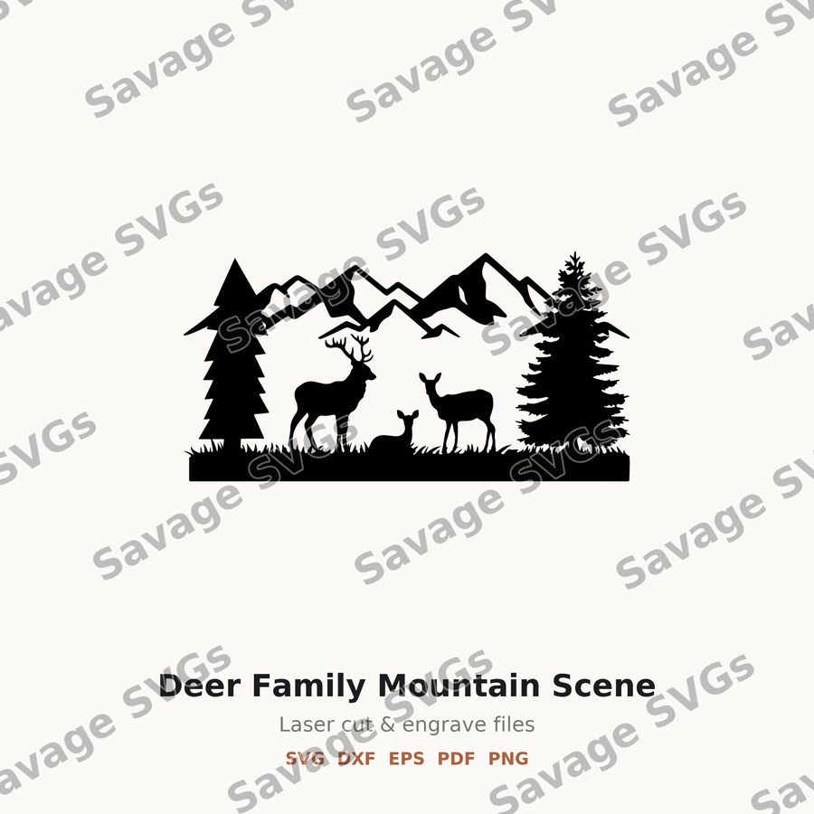 Deer Family Mountain Scene