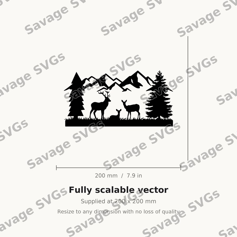 Deer Family Mountain Scene