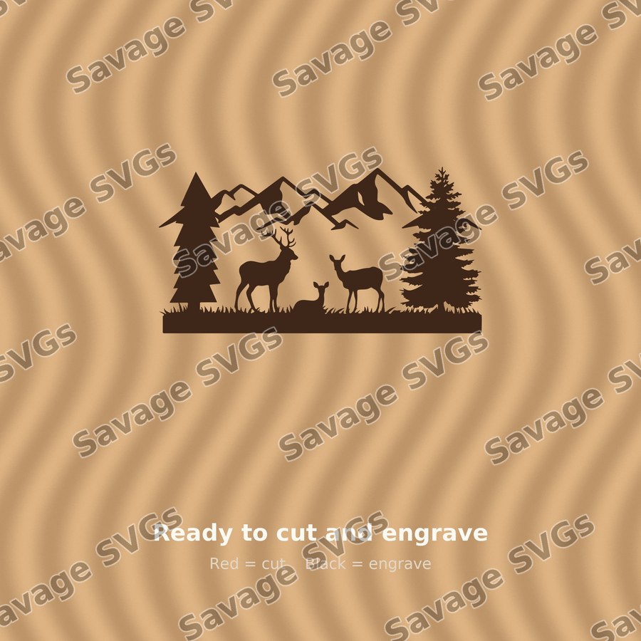 Deer Family Mountain Scene