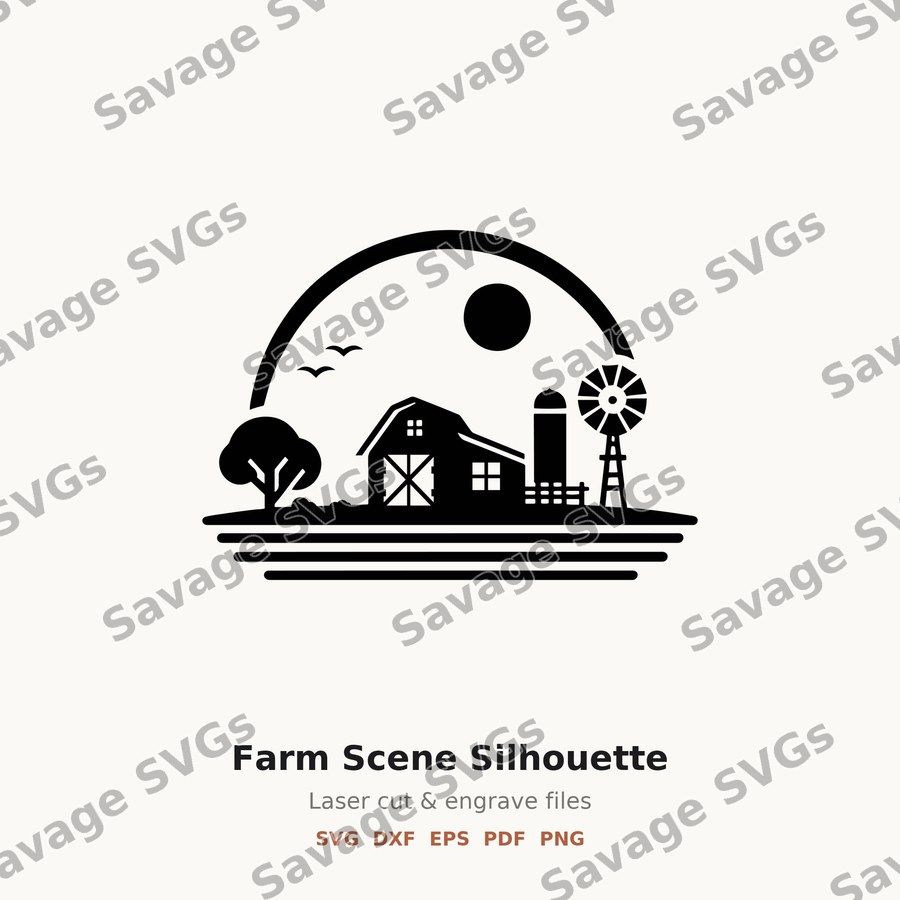 Farm Scene Silhouette