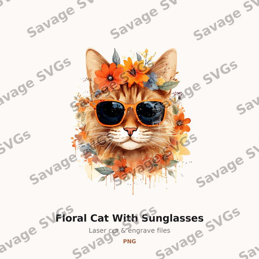 Floral Cat With Sunglasses