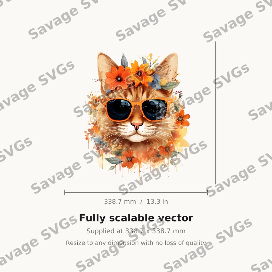 Floral Cat With Sunglasses