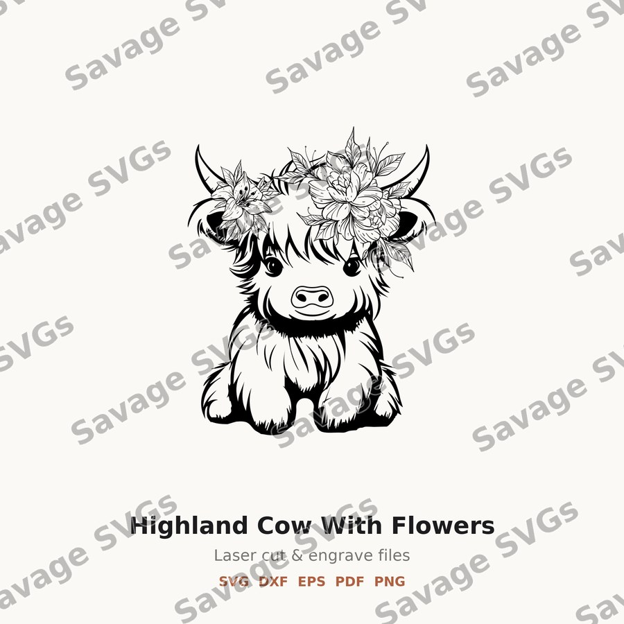Highland Cow With Flowers