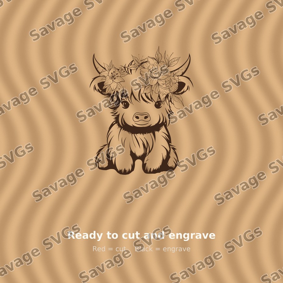 Highland Cow With Flowers