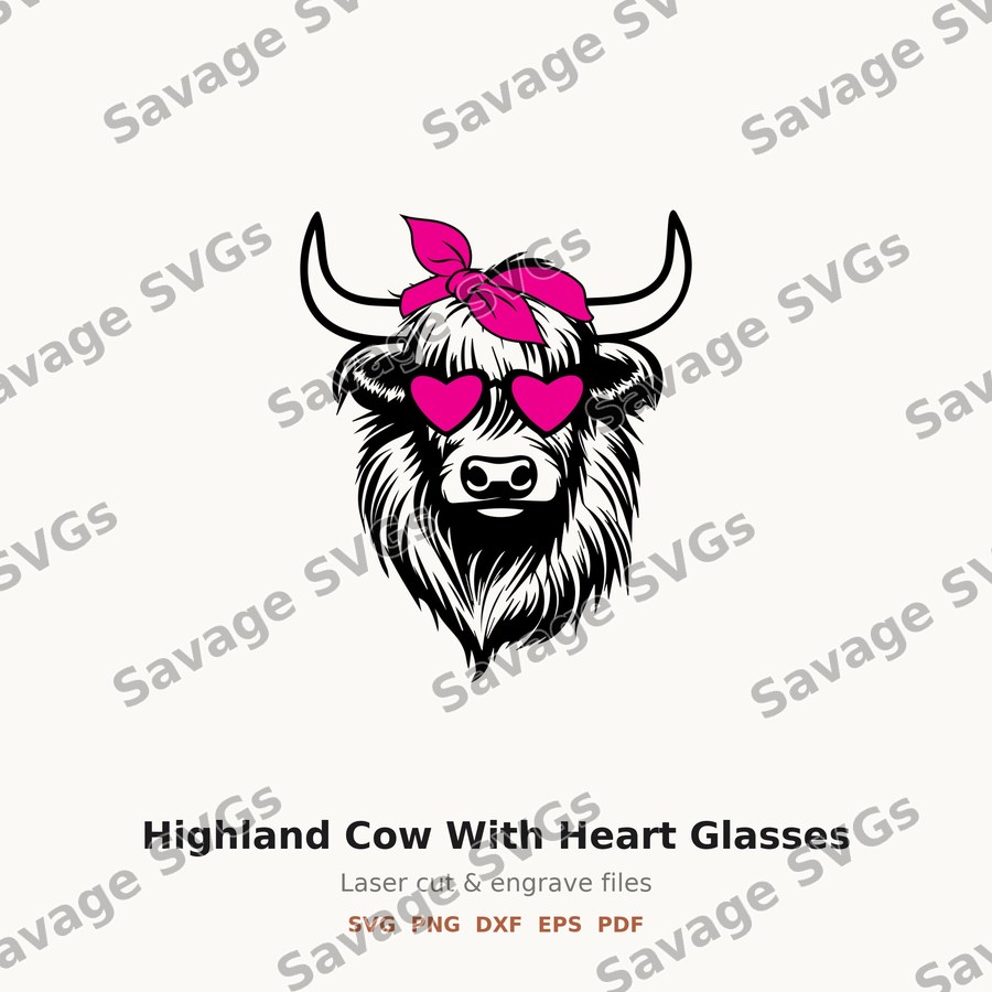 Highland Cow With Heart Glasses