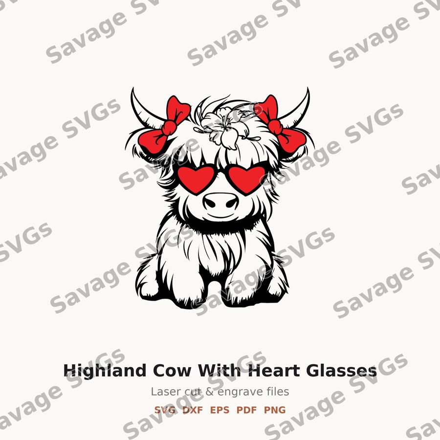 Highland Cow With Heart Glasses