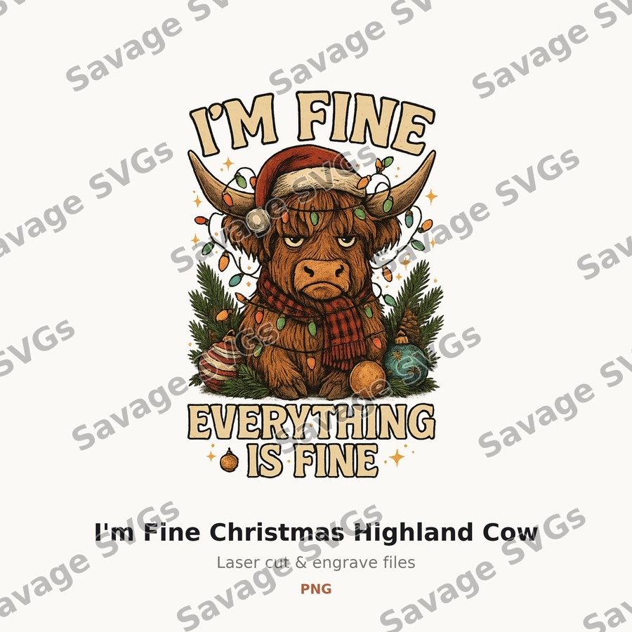 I'm Fine Christmas Highland Cow