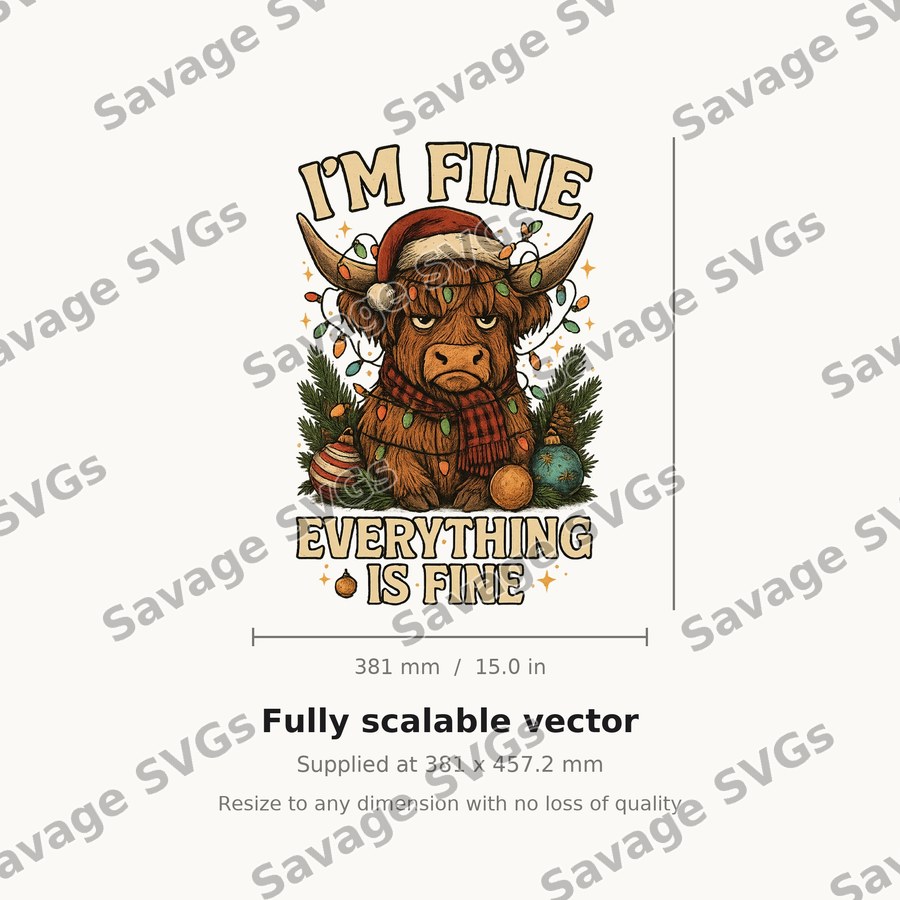 I'm Fine Christmas Highland Cow