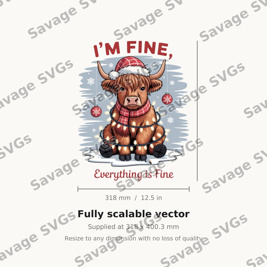 I'm Fine Highland Cow Christmas