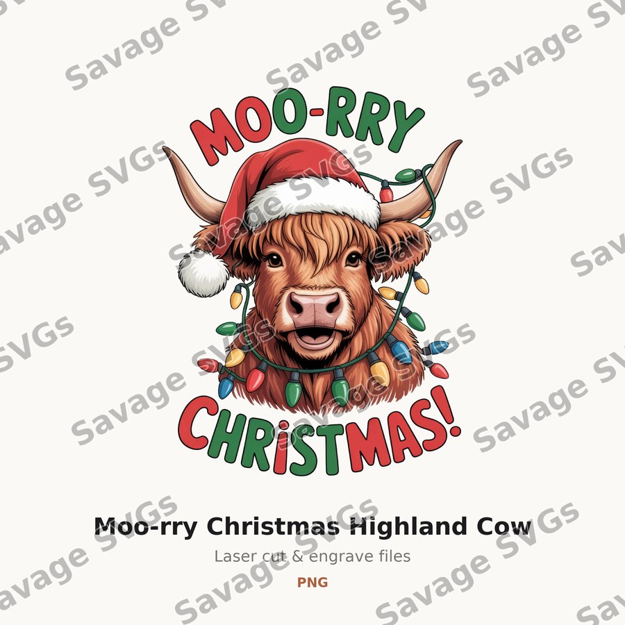 Moo-rry Christmas Highland Cow