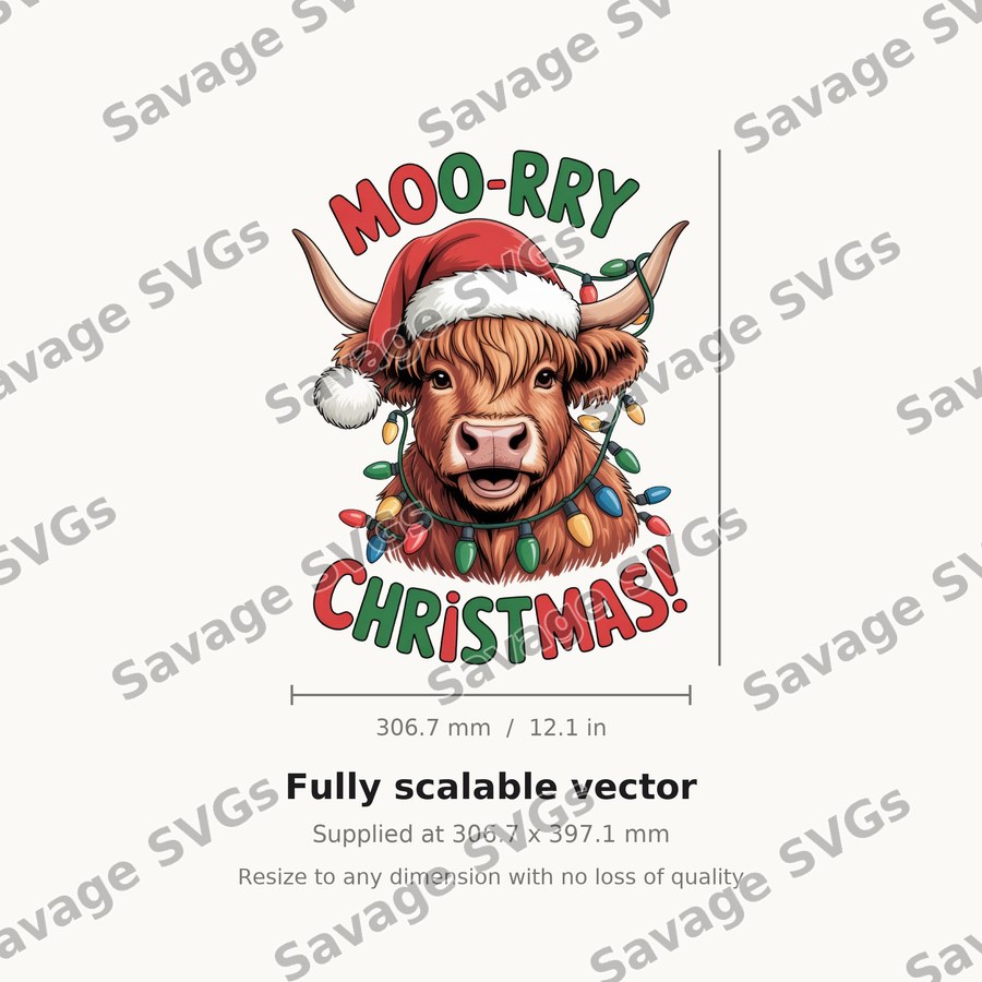 Moo-rry Christmas Highland Cow