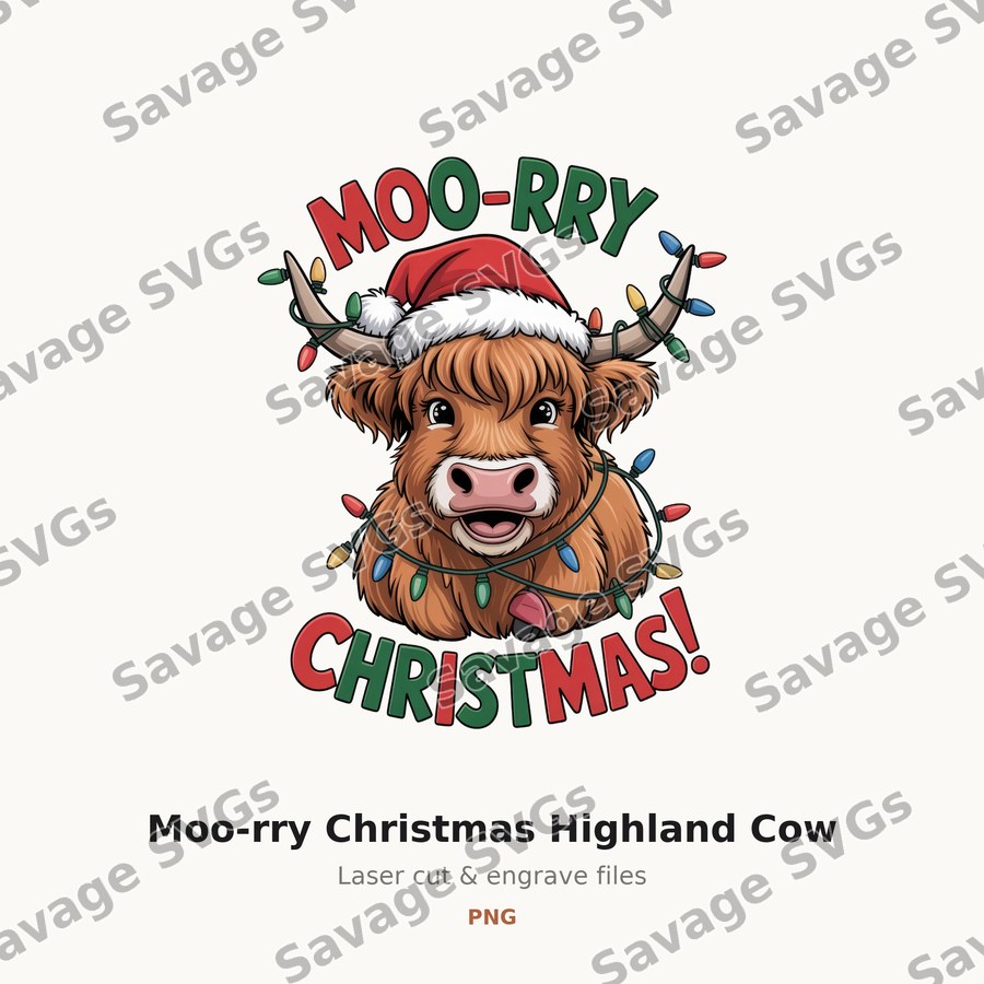 Moo-rry Christmas Highland Cow