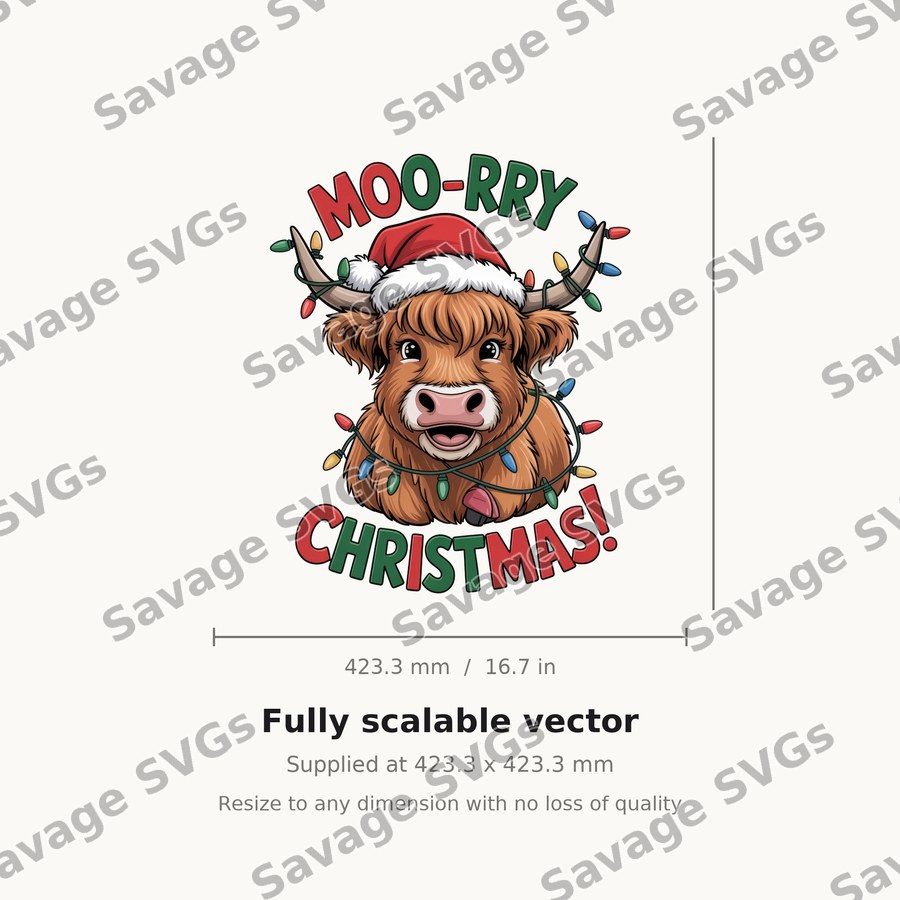 Moo-rry Christmas Highland Cow