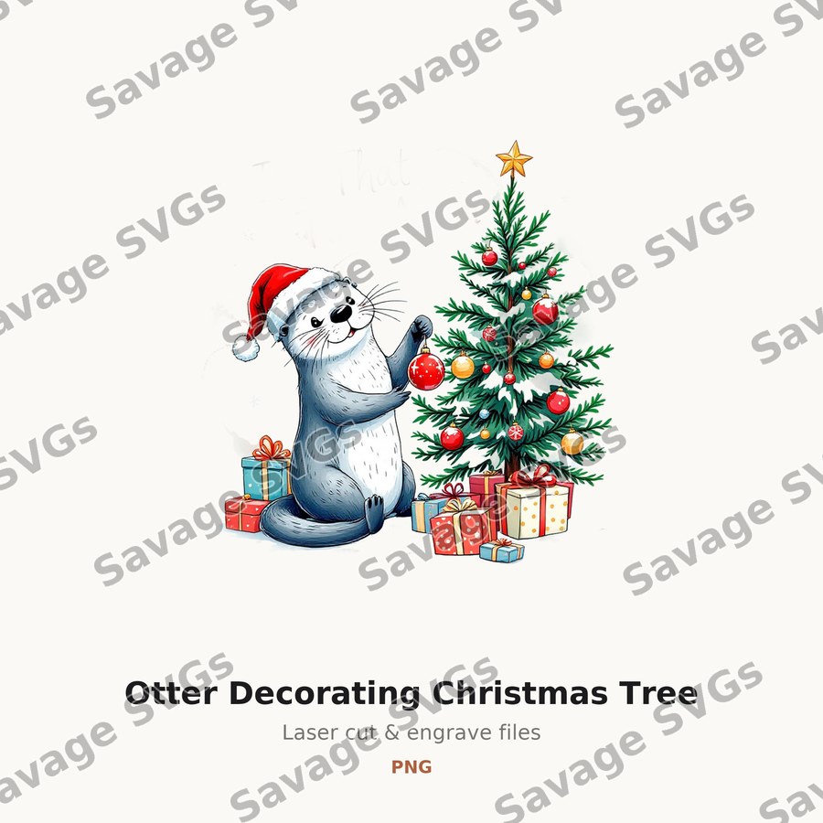 Otter Decorating Christmas Tree