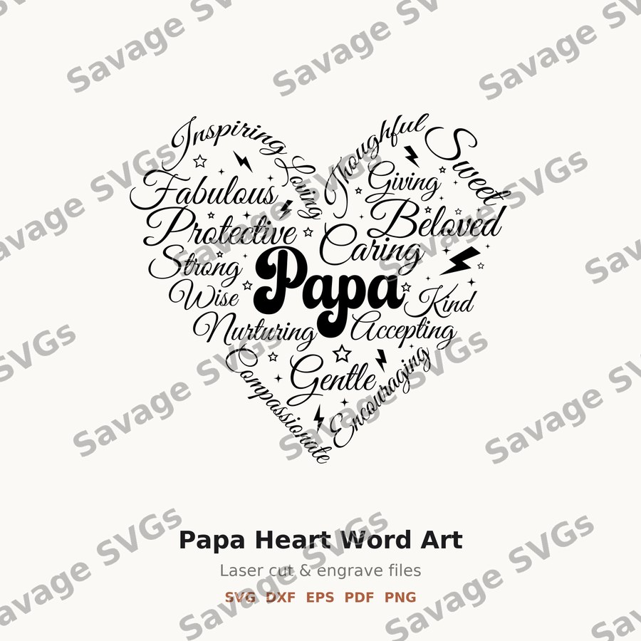 Papa Heart Word Art