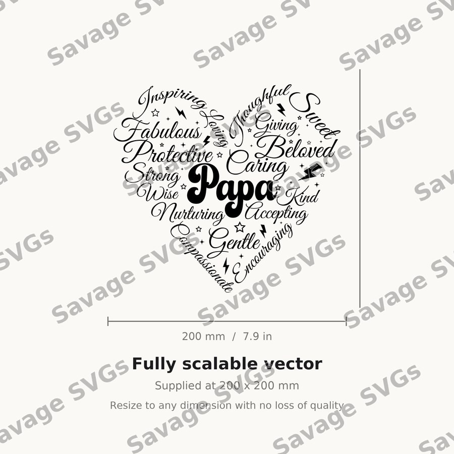 Papa Heart Word Art