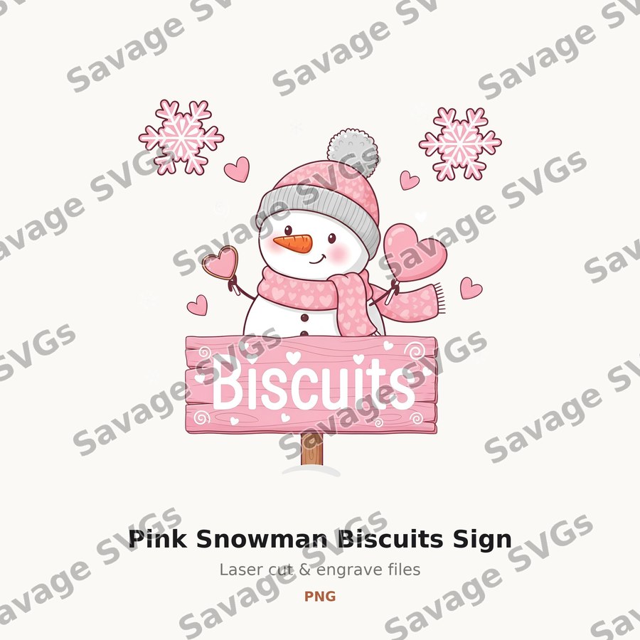 Pink Snowman Biscuits Sign