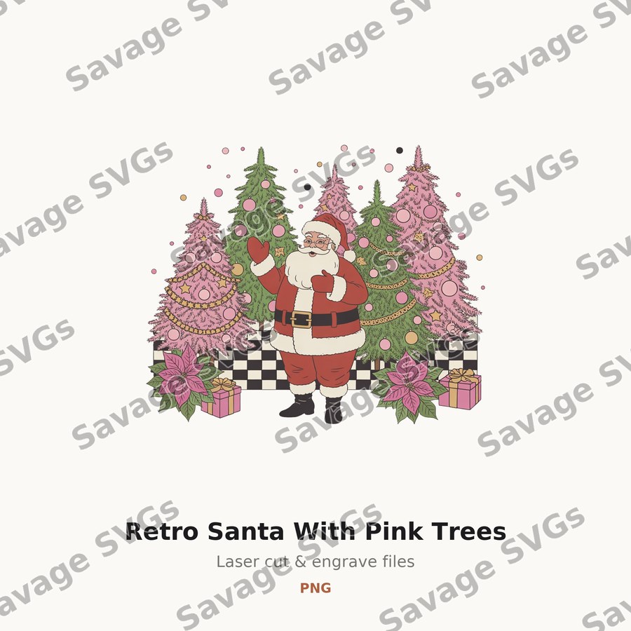 Retro Santa With Pink Trees