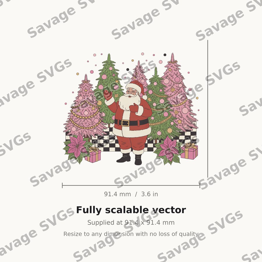 Retro Santa With Pink Trees
