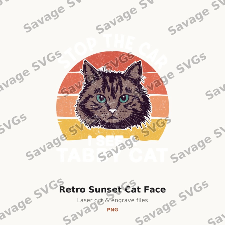 Retro Sunset Cat Face