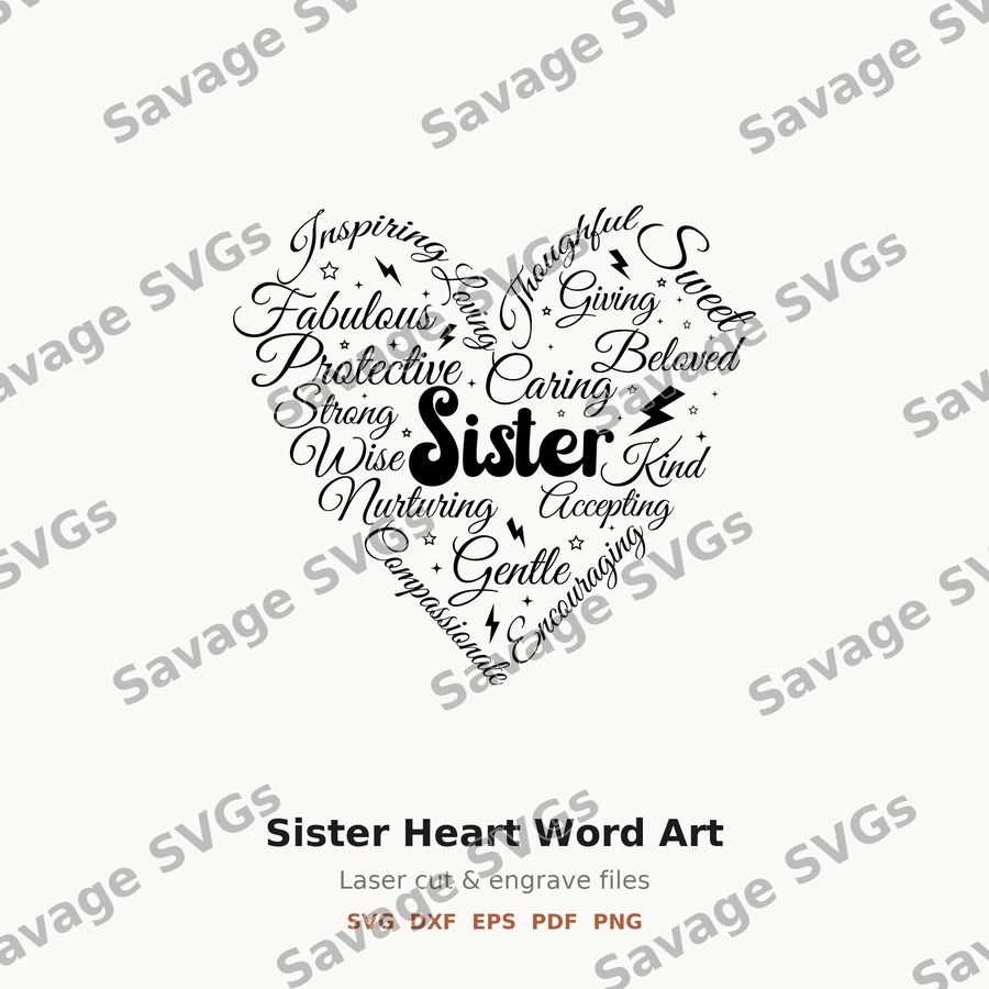 Sister Heart Word Art