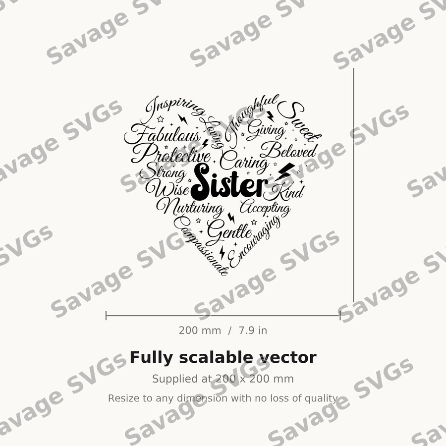 Sister Heart Word Art