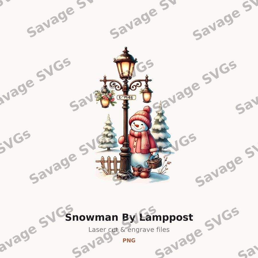 Snowman By Lamppost